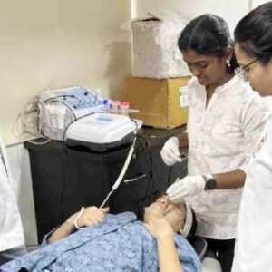 Clinical cosmetologist performing an advanced skin treatment in a medical aesthetics clinic, highlighting career skills and opportunities.